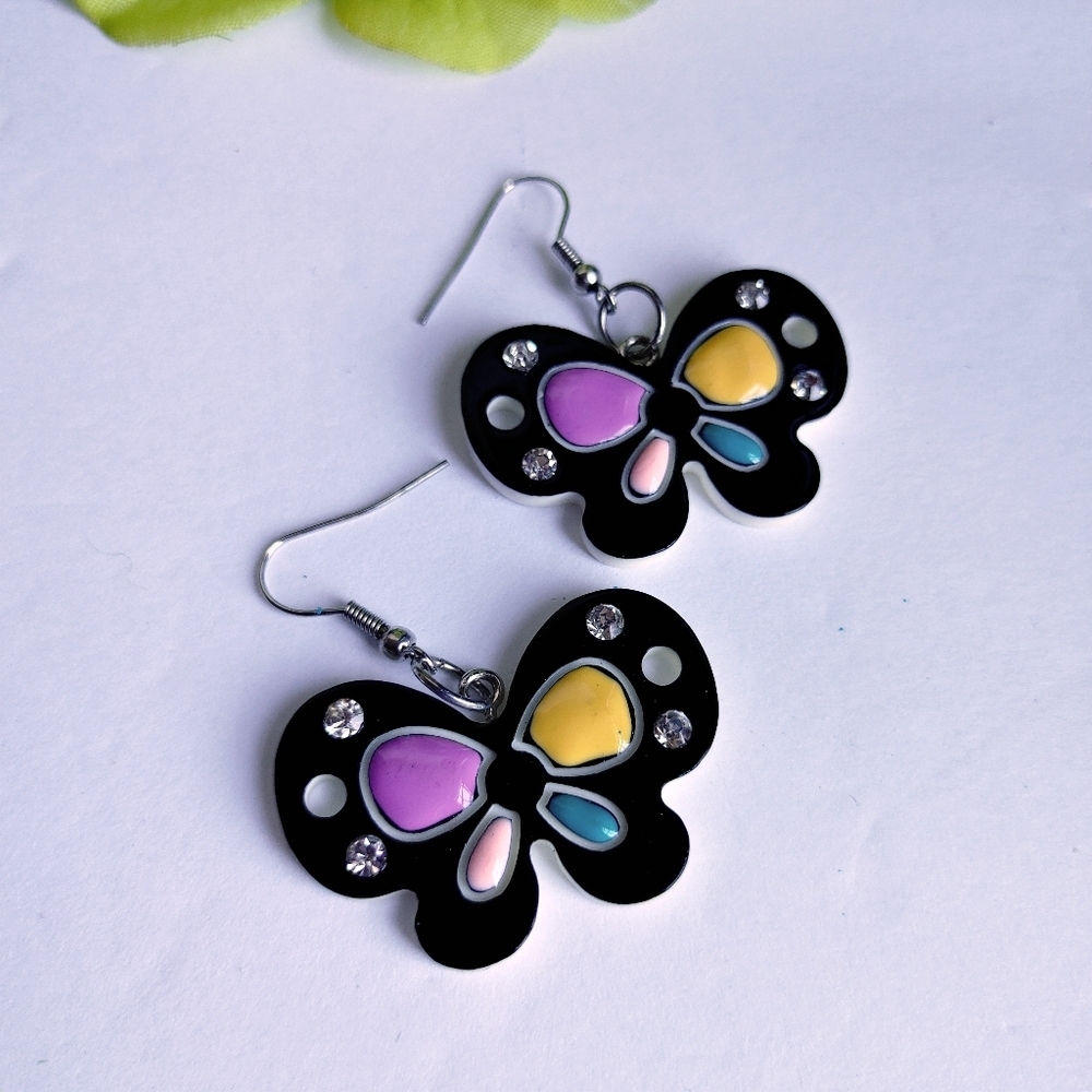 Stained Glass Inspired Butterfly Earrings